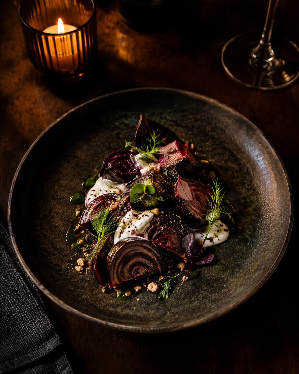 Roasted beetroot with crème fraîche